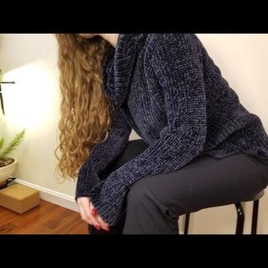Navy Chunky Knit Cowl Neck Sweater